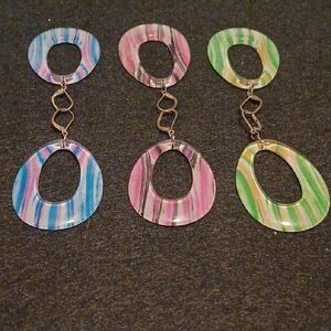 Striped Dangle Silver Earrings Set of 3